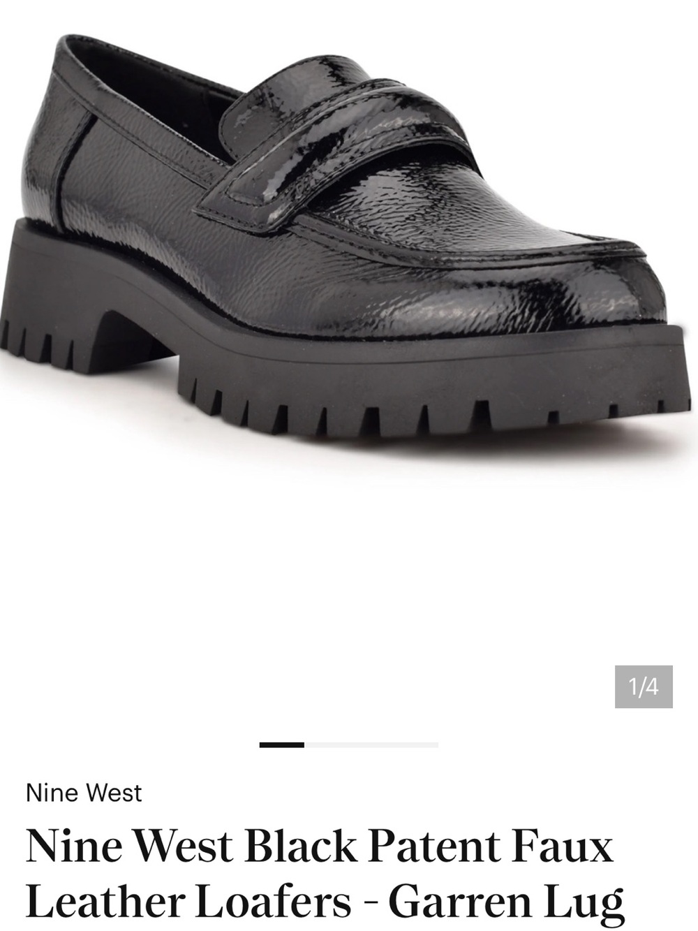 Nine West Black Patent Faux Leather Lug Sole Garren Loafers, Size 8
